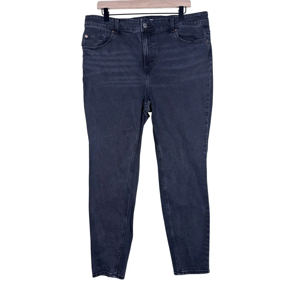 HM Womens High Waisted Skinny Jeans Faded Black Size 18 Tapered‎ Leg Denim